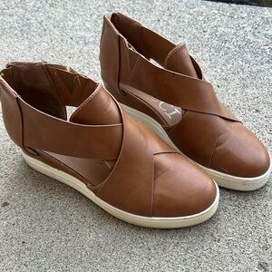 Camel Color Closed Toe Wedge